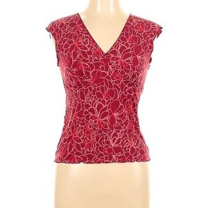 Old Navy, Floral Red V-Neck Top, Small, Casual, Polyester/Spandex